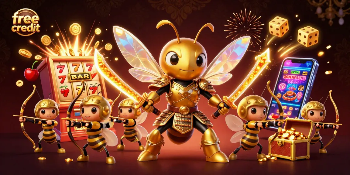 Experience dynamic free credit excitement with a dazzling slot machine and vibrant characters on a casino adventure.