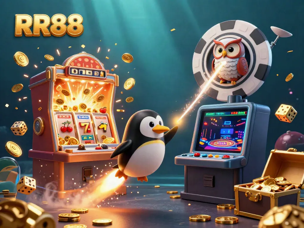 Experience thrilling games at RR88 with a golden penguin and jackpot action!