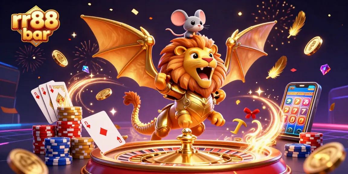 Experience thrilling wins at rr88 bar with vibrant casino elements flying across the scene.