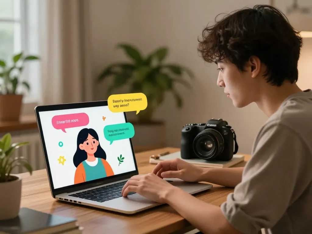 AI chat NSFW interaction featuring engaging character conversations on a laptop.
