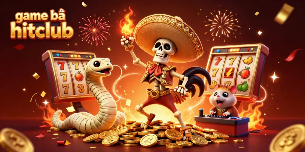 Experience the thrill of game bài hitclub with vibrant characters dancing in a gold-filled casino.