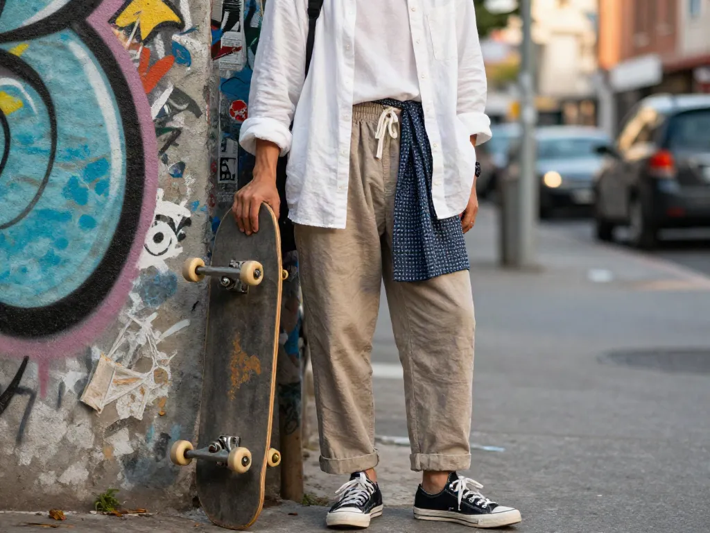 Fashionable person showcasing rokok88's quality materials in urban setting