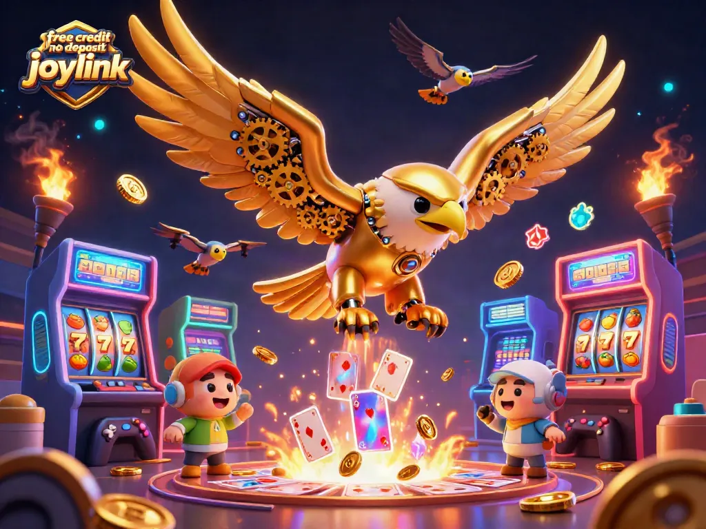 Engage with free credit no deposit joylink in an exciting casino scene featuring a golden eagle and gaming elements.