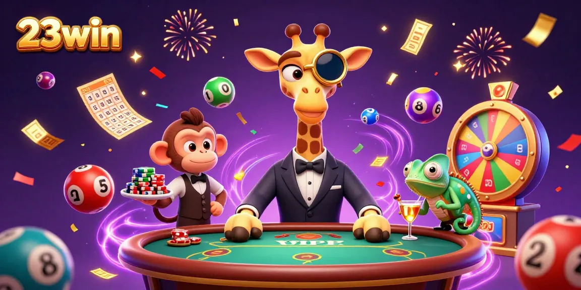 Experience the vibrant excitement of 23win with playful casino characters and dynamic gaming elements.
