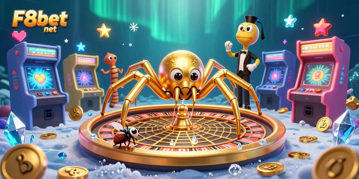 Engage with F8bet net as a golden spider spins a roulette web, enticing bets and excitement!