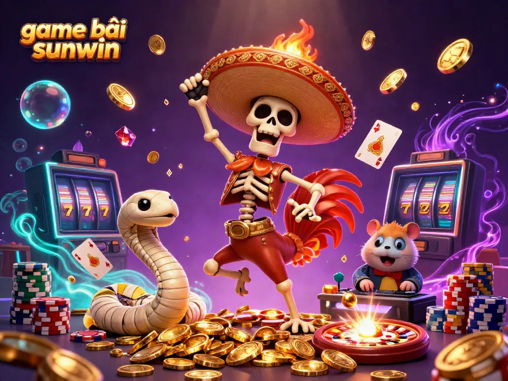 Experience game bài sunwin in a vibrant 3D casino scene with dynamic characters and rich casino elements.