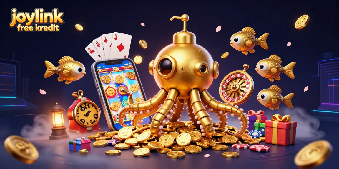 Engaging in fun gameplay with joylink free kredit on a vibrant scene featuring the golden kraken and casino elements.