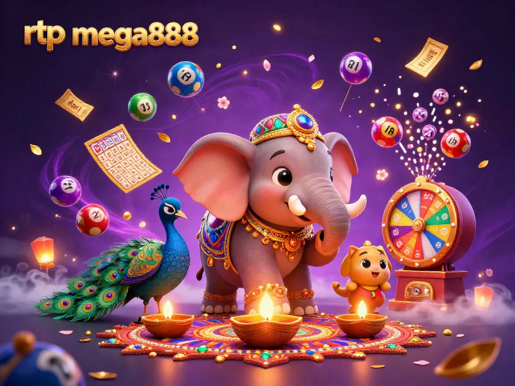 Engage with rtp mega888 in this colorful, lively casino illustration featuring exciting lottery elements.