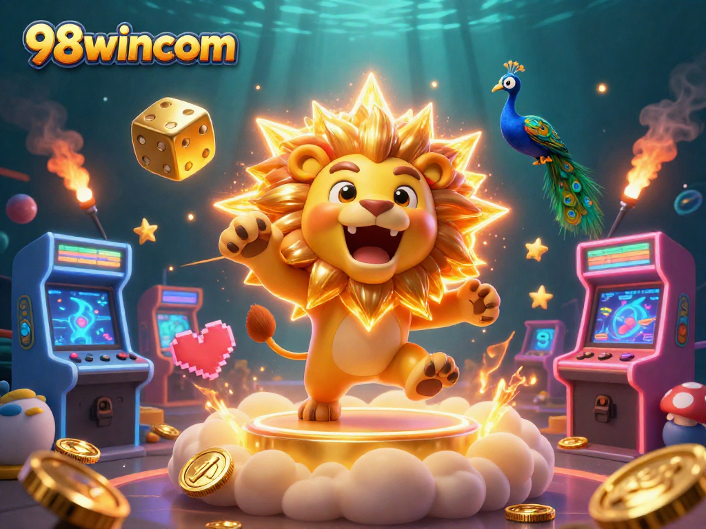 Experience thrilling gaming with 98wincom's dynamic casino atmosphere, featuring vibrant characters and gaming elements.