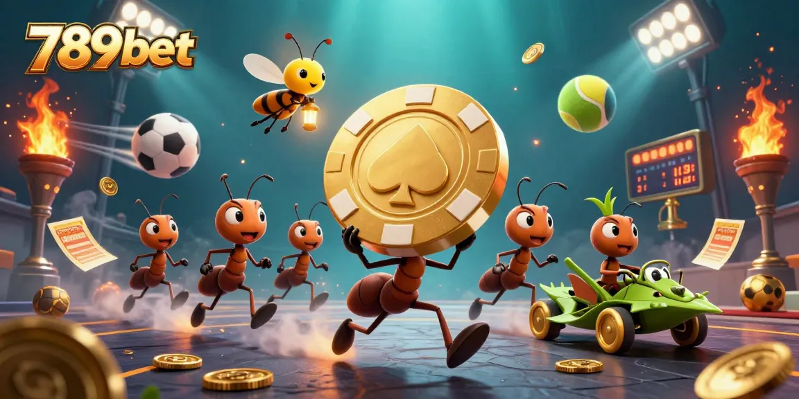 Engage with 789bet's exciting heist scene featuring animated ants and gaming elements.
