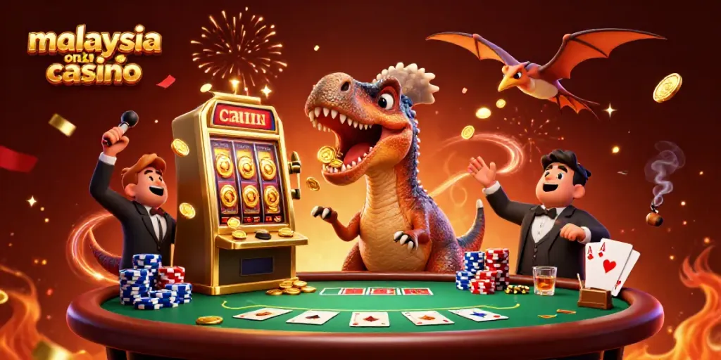 Experience excitement with a pachycephalosaurus at a malaysia online casino jackpot celebration.
