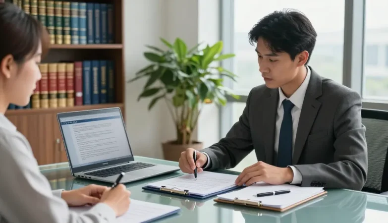 In a modern law office, a lawyer explains what is it worth when navigating legal matters, providing clients personalized consultation.